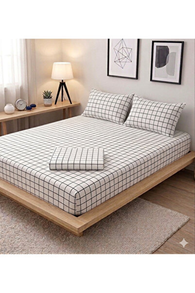 GOOD MORNİNG PAMUKKALE Καρό Μαύρο και Λευκό Σετ Ελαστικά Σεντόνια (180Χ200)+2...