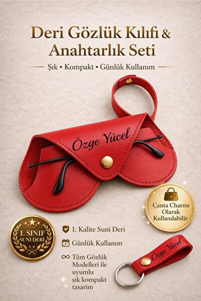 Ayleen Ayz Kişiye Özel İsim Yazılı Deri Gözlük Kılıfı & Anahtarlık Seti - Kal...