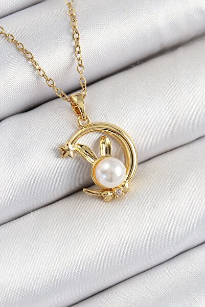 TakÇalıştır 316L Steel Pearl Detailed Crescent Tşan Model Gold Color Women's ...