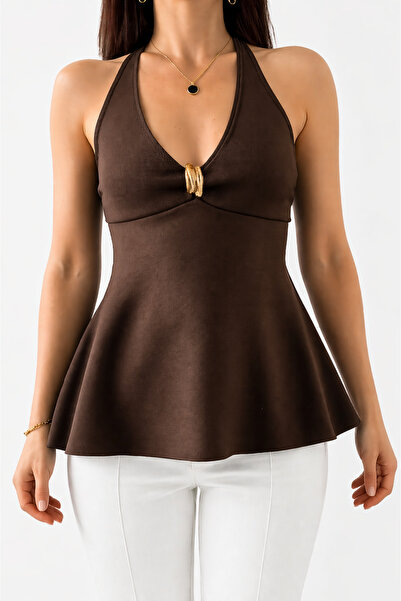 Kureyzibies Γυναικεία μπλούζα με τιράντες, δέσιμο στην πλάτη, χρυσά αξεσουάρ,...