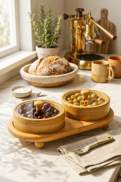 Snippy Joe Round - 2-Piece Bamboo Rectangular Tray with Plastic Lid Snack Bow...