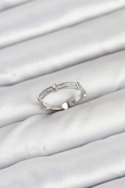 TakÇalıştır Brass Silver Color Bone Model Zircon Stone Women's Ring