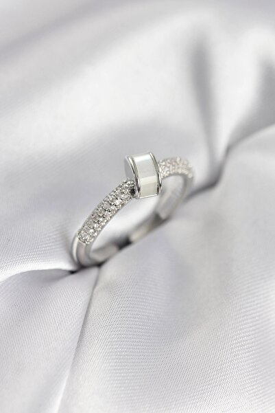 TakÇalıştır Zircon Stone Pearlescent Silver Color Women's Ring