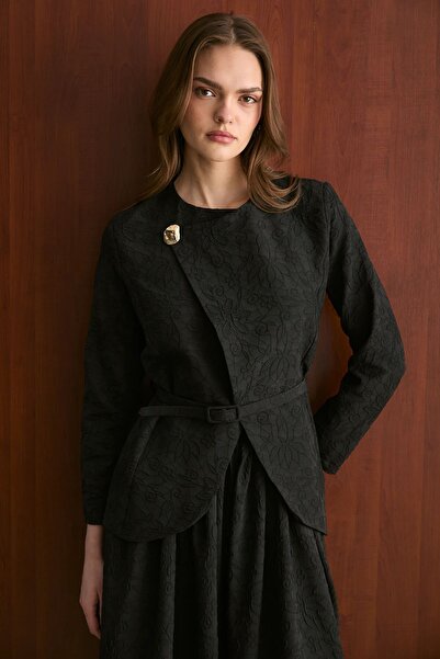 Melike Tatar Belted Skirt Suit Black 2718