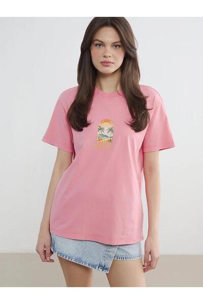 LC Waikiki Γυναικείο μπλουζάκι με στάμπα και λαιμόκοψη ποδηλάτου (S6)