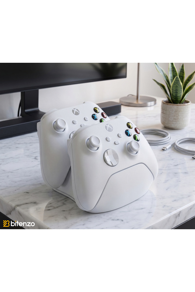 Bitenzo3D Çiftli Xbox Kontrolcü Tutucu, Masaüstü Oyun Kolu Standı - Beyaz