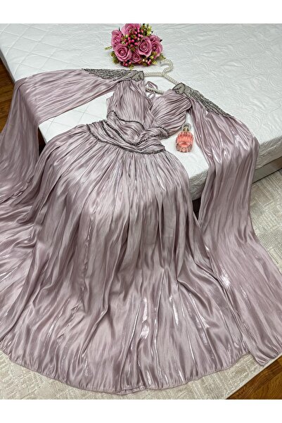 liyan fashion فستان سهرة مطرز بتصميم مجعد
