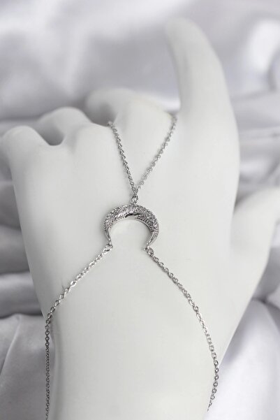 TakÇalıştır Brass Silver Color Crescent Model Zircon Stone Women's Shahmeran