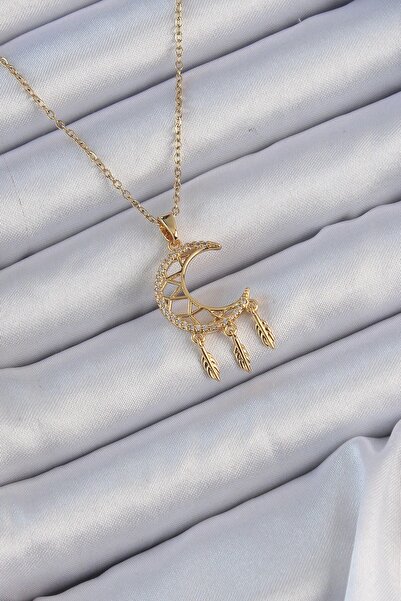 SORA GROUP ®   316L Steel Chain Gold Color Engraved Zircon Stone Moon Necklace