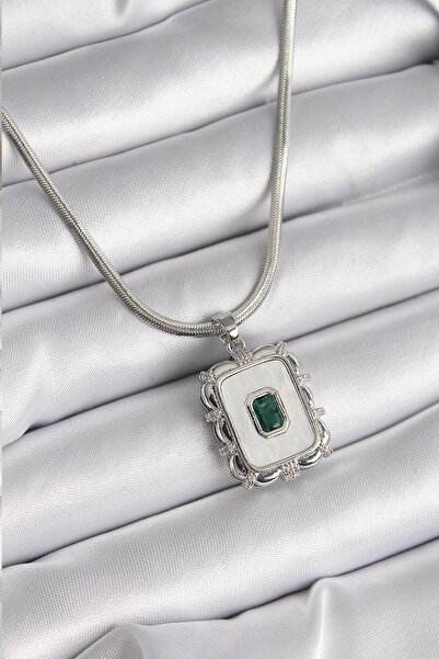 Leyaton 316L Steel Silver Color Italian Chain White Pearlescent Square Portra...