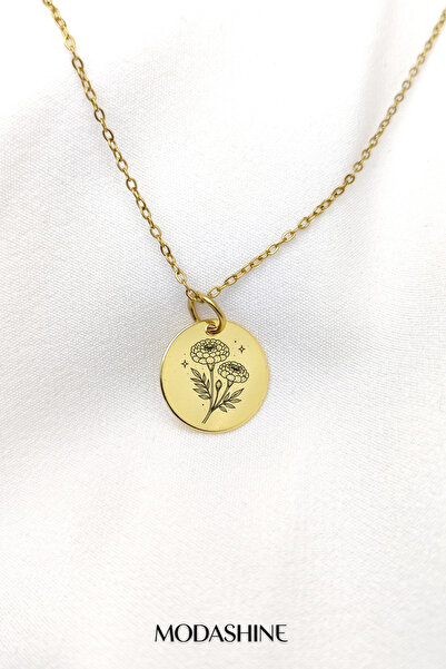 ModaShineShop Marigold Flower Patterned Gold Color Minimal Necklace Elegant R...