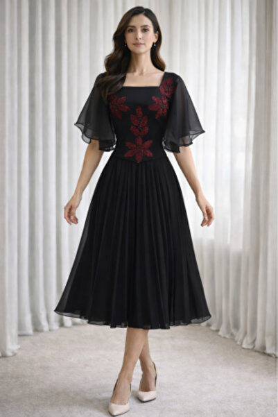 liyan fashion فستان ميدي أسود وبرغندي