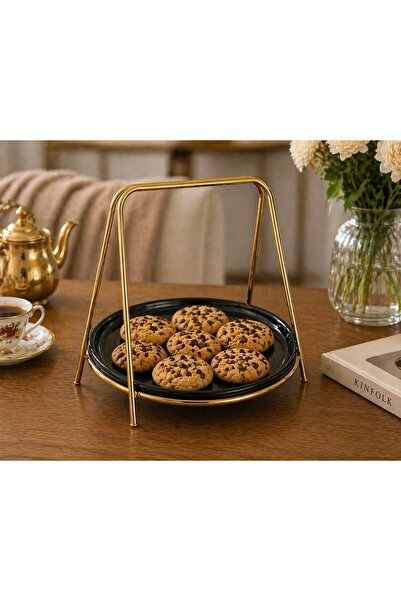Zarif Home : Gold Metal Standlı Sunum Tepsisi 22 cm