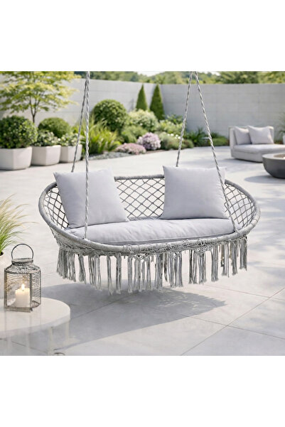 varioshop Διπλή γκρι κούνια κήπου VarioShop, κρεμαστό κάθισμα σε στυλ κουκούλ...