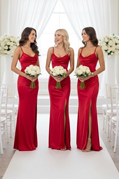 FashionForYou Σετ 4 τεμαχίων: Μακρύ φόρεμα με κορσέ, Αστόρια, Κόκκινο, Μέγεθο...