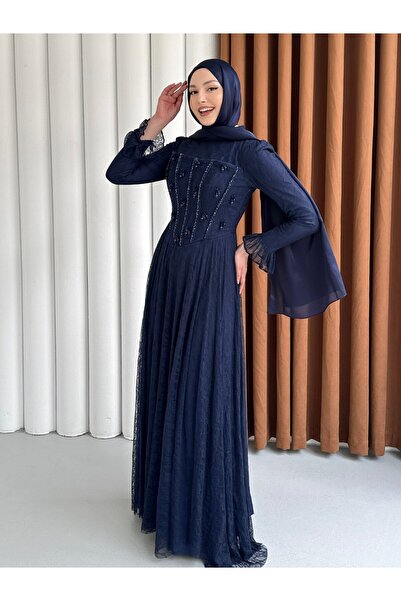 Modaensarbutik Mirella Dantel & Boncuk İşlemeli Korse Detaylı Tesettür Abiye-...