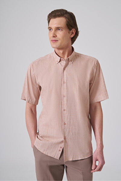 Morven Ανδρικό πουκάμισο Tobacco Trend με κουμπιά και κοντό μανίκι