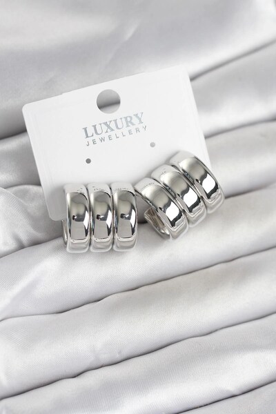 TakÇalıştır Brass Silver Color Triple Appearance Women's Earrings