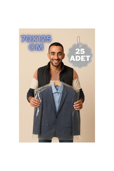 AyrStore 25'li Paket Askı Delikli Şeffaf Plastik Giysi Kılıfları 70x125 cm To...
