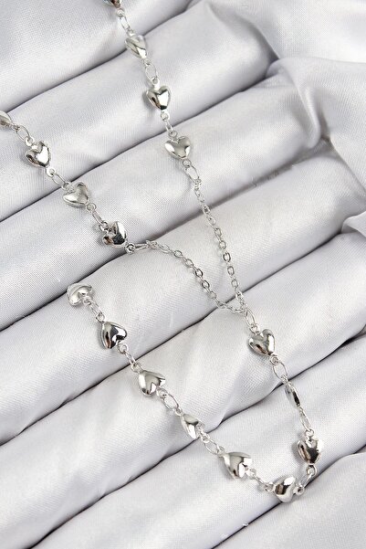 TakÇalıştır Brass Zircon Stone Heart Model Silver Color Y Necklace