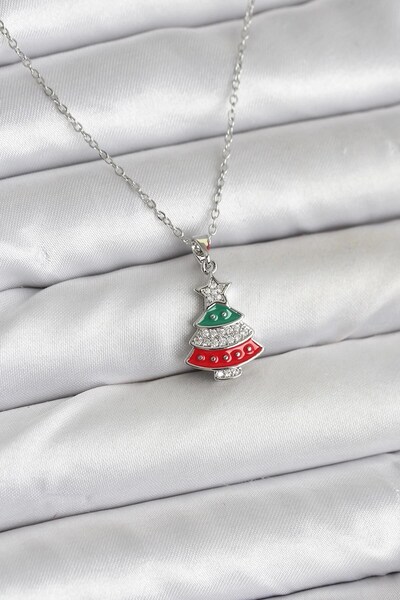 Leyaton 316L Steel Chain Silver Color Pine Tree Model Zircon Stone Christmas ...