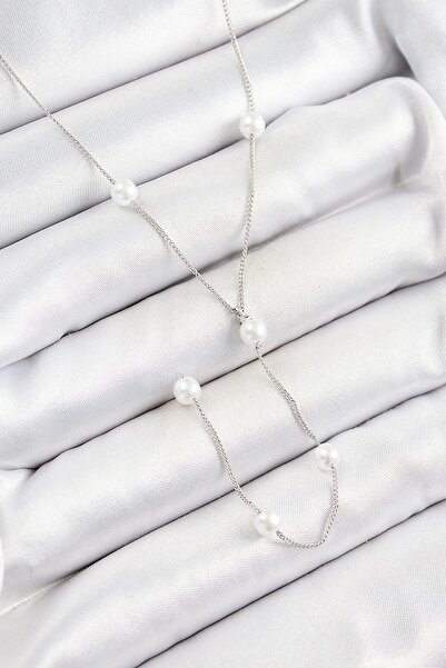 OtoTech Y Model Silver Color Women's Necklace with Rice Pearl Figure
