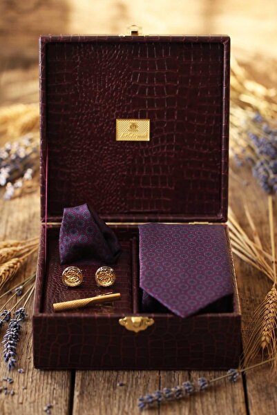 Kravatkolik Ανδρικό κουτί δώρου μπορντό - Σετ με γραβάτα, μαντήλι, μανικετόκο...