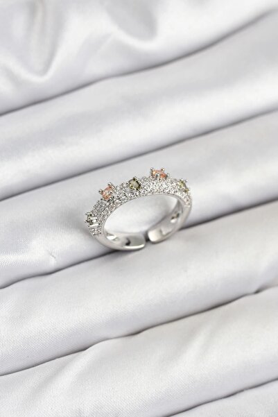 TakÇalıştır Brass Silver Color Zircon Stone Vintage Women Ring