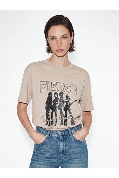 LC Waikiki Γυναικείο μπλουζάκι με στάμπα και λαιμόκοψη ποδηλάτου (S6)