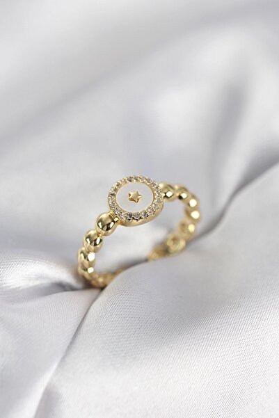 TakÇalıştır Gold Color Pearlescent Star Model Zircon Stone Women's Ring
