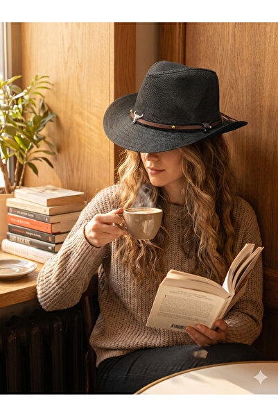 PIECE SIGNATURE 100% Χάρτινο, Ψάθινο καπέλο Fedora με κοντό γείσο και αξεσουά...