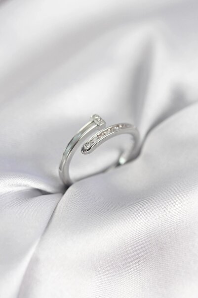Leyaton Zircon Stone Silver Color Flat Nail Model Women's Ring