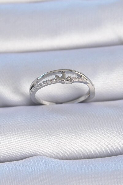 TakÇalıştır Brass Silver Color Zircon Stone Heart Model Women's Ring