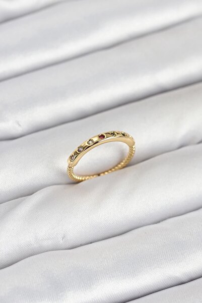 TakÇalıştır Brass Gold Color Colorful Zircon Stone Women's Ring