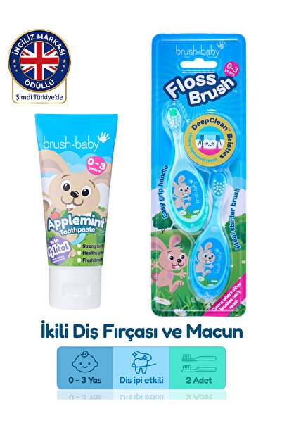 Brush-Baby Bebek Diş İpi Etkili Yumuşak Diş Fırçası ve Diş Macunu Elma Nanesi...