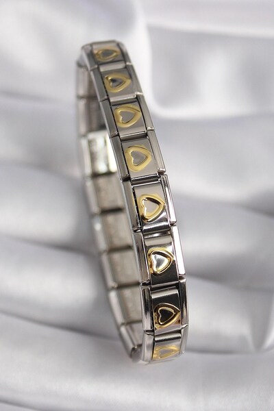 TakÇalıştır 316L Steel Silver Color Gold Heart Engraving Nomination Model Wom...