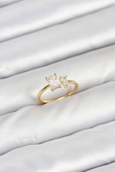 TakÇalıştır Brass Gold Color Zircon Stone Women's Ring
