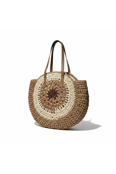 Aware Time Χειροποίητη πλεκτή ψάθινη τσάντα με επένδυση και φερμουάρ