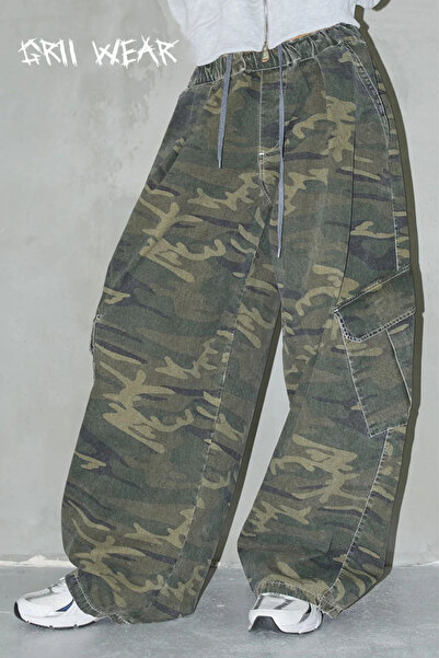 GRİİ WEAR Ουνισέξ Πολύ Φαρδύ Παντελόνι Καμουφλάζ Τύπου Cargo