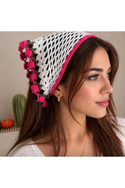 B BUL AKSESUAR Güldetaylı el yapımı tığ işi bandana – yazlık, bohem tarz, pem...