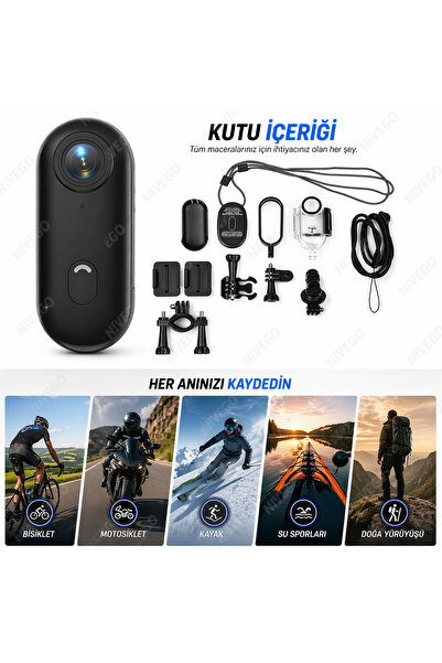 Nivego Nvg Mini Aksiyon Kamera Video Kaydedici 1080P Full HD WiFi Klipsli Giy...