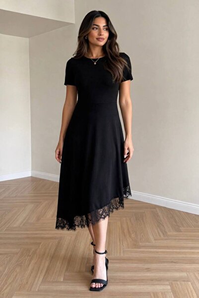 Varyete Γυναικεία φούστα ασύμμετρη με δαντέλα από ύφασμα Modal για καθημερινό...