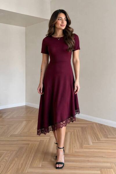 Varyete Γυναικεία φούστα ασύμμετρη με δαντέλα από ύφασμα Modal για καθημερινό...