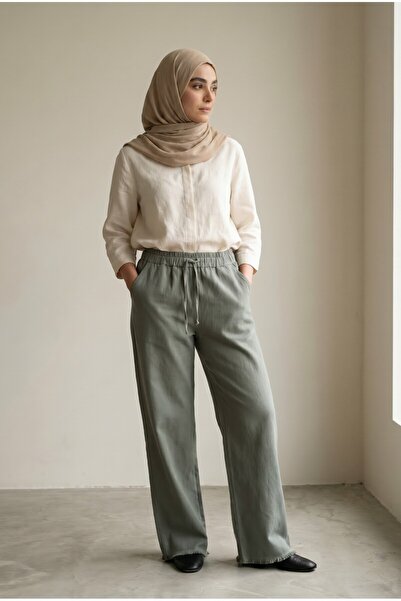 lavrisa Women's Gabardine Wide-Leg Trousers with Tassels and Elastic Waist - ...