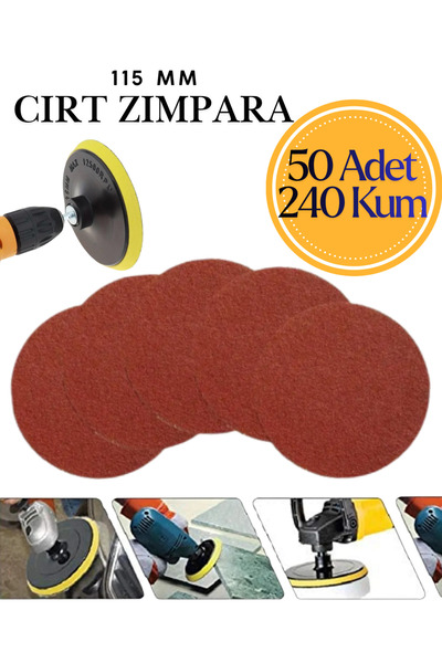 KAYRA LEATHER CRAFT 50 Adet 115 mm Cırt Zımpara Kağıdı 240 Kum Avuç Taşlama S...