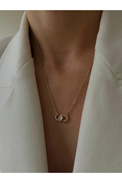 ANKA JEWELLRY ZİRKON TAŞLI KİLİT DETAY MİNİMAL ÇELİK GOLD KADIN KOLYE