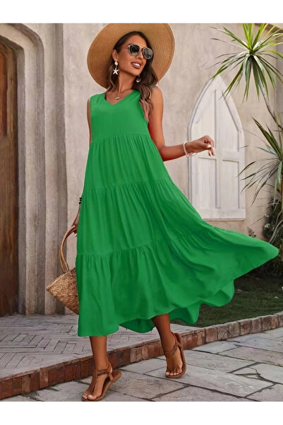 Butik Women's Strappy V-Neck Long Woven Viscose Dress