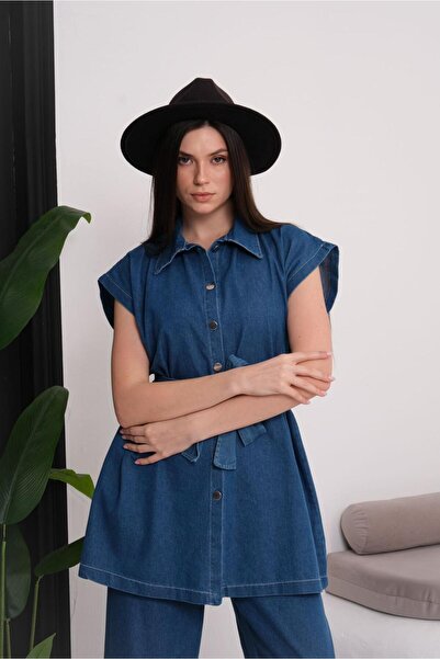 ELBİSHE Stylish Belt Detailed Denim Suit