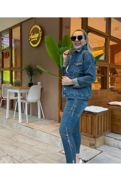 Bardy Yanlar ı pul payetli likralı kot pantolon