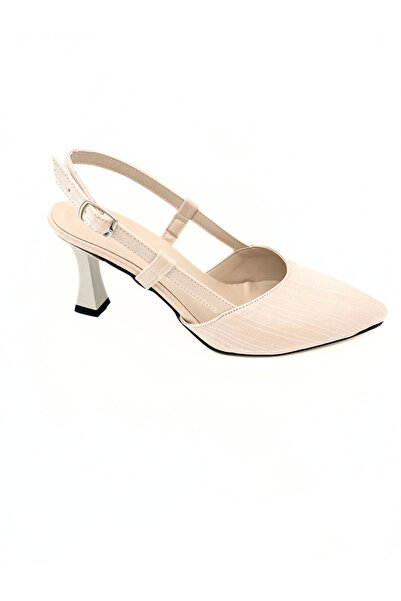 viderri Beige Satin Stiletto Pointed Toe Open Back Strap Heel Daily Comfortab...